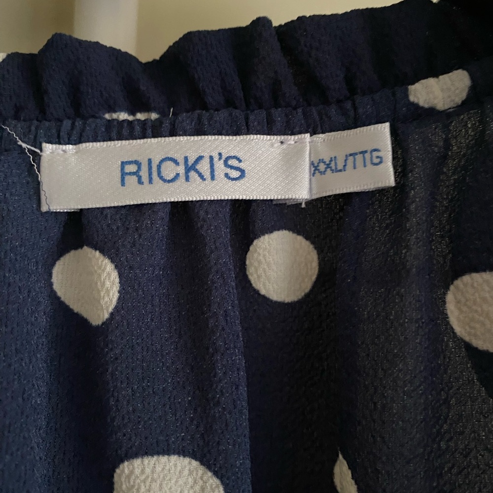 Ricki's Navy and White Polka Dot Blouse XXL - Picture 2 of 3